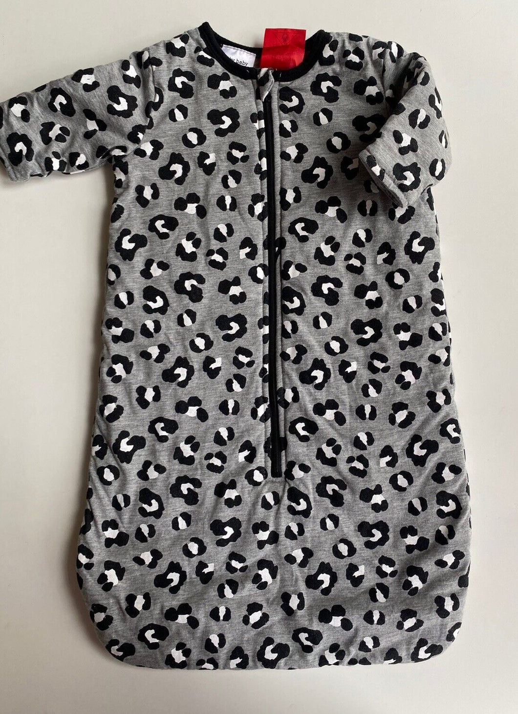 Baby Baby baby size 3-6 months grey black leopard print sleeping bag zip, EUC