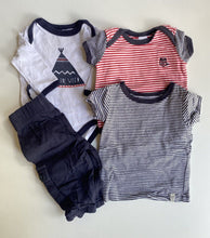 Load image into Gallery viewer, Cotton On baby boy size 0-3 months red blue top pants bundle, VGUC
