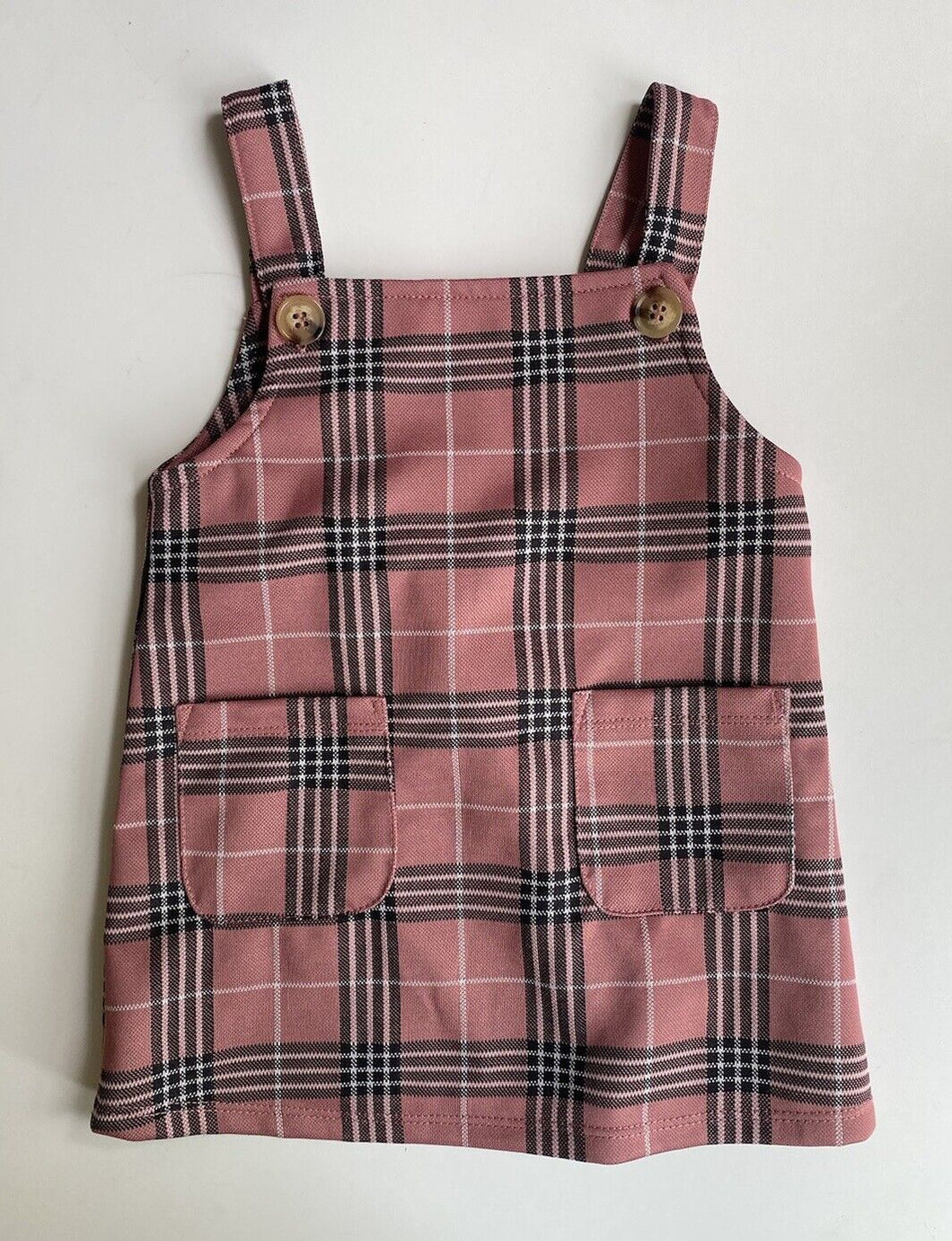 Mini Mango baby girl size 12-18 months pink check pinafore dress, EUC