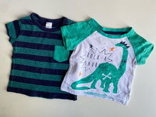 Load image into Gallery viewer, Dymples baby boy size 0-3 months x2 t-shirts green dinosaur, VGUC
