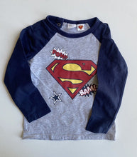 Load image into Gallery viewer, H&amp;M x Superman baby size 18-24 months grey blue long sleeve top, VGUC
