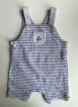 Load image into Gallery viewer, Bebe by Minihaha baby size 9-12 months grey blue stripe romper, GUC
