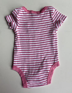 Babies R Us baby girl size 0-3 months pink white stripe bodysuit ladybug, VGUC