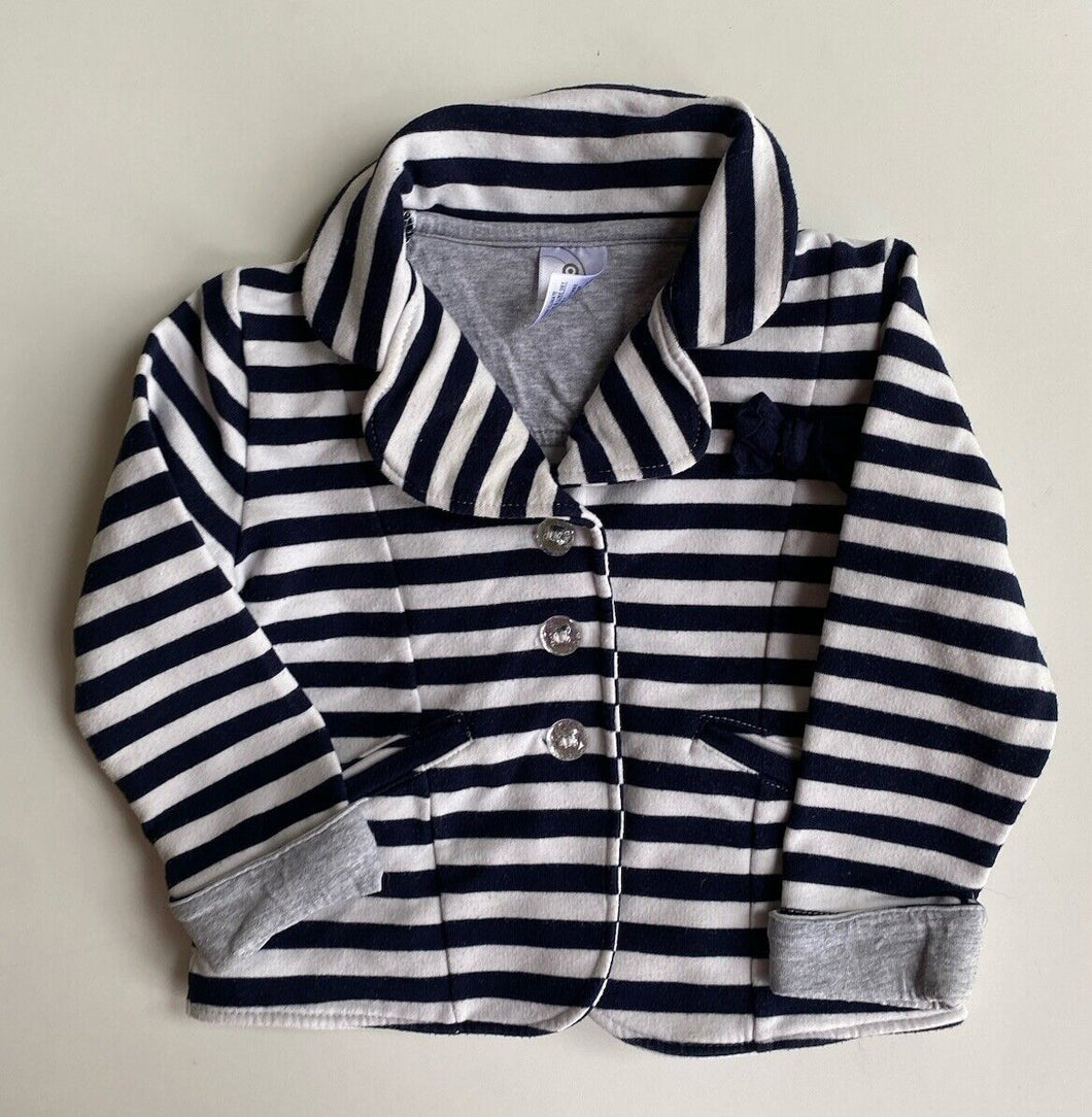 Target baby girl size 12-18 months navy blue white stripe button up jacket, VGUC