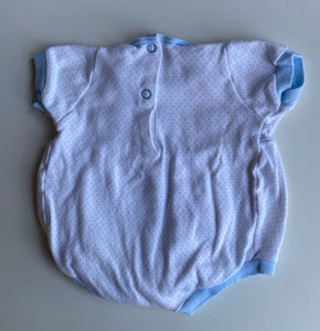 Carter's Classics baby size 0-3 months white blue spot sheep romper, VGUC