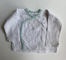 Load image into Gallery viewer, Tea baby size 3-6 months green patterned wrap long sleeve top, VGUC
