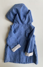 Load image into Gallery viewer, Target baby girl size 3-6 months blue hooded button up zip jacket, EUC
