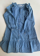 Load image into Gallery viewer, Milkshake kids girls size 8 blue chambre denim spotted dress, VGUC
