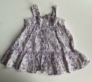 Bebe by Minihaha baby girl size 6-9 months purple pink floral summer dress, VGUC