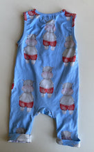 Load image into Gallery viewer, Cheeky Chickadee baby size 1T blue hippo romper one-piece, VGUC
