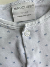 Load image into Gallery viewer, Marquise baby size 3-6 months white blue stars one-piece button up, VGUC
