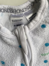 Load image into Gallery viewer, Bonds baby size 0-3 months zippy wondersuit white Terry towelling blue spot VGUC
