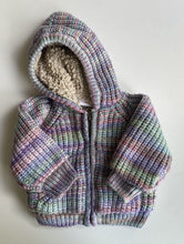 Load image into Gallery viewer, Jack &amp; Milly baby girl size 6-12 months purple rainbow knit hooded jumper, GUC
