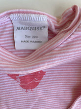 Load image into Gallery viewer, Marquise baby girl size 0-3 months pink white stripe long sleeve top bird, VGUC
