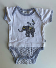 Load image into Gallery viewer, Bebe by Minihaha baby size 0-3 months white grey bodysuit elephant, VGUC
