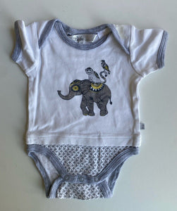 Bebe by Minihaha baby size 0-3 months white grey bodysuit elephant, VGUC