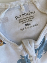 Load image into Gallery viewer, Purebaby baby size 0-3 months white bears one-piece coverall zip, GUC
