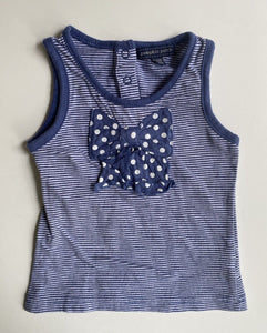 Pumpkin Patch baby girl size 6-12 months blue stripe tank top bow, VGUC