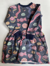 Load image into Gallery viewer, Minti kids girls size 6 blue jumper dress colourful lollies, GUC
