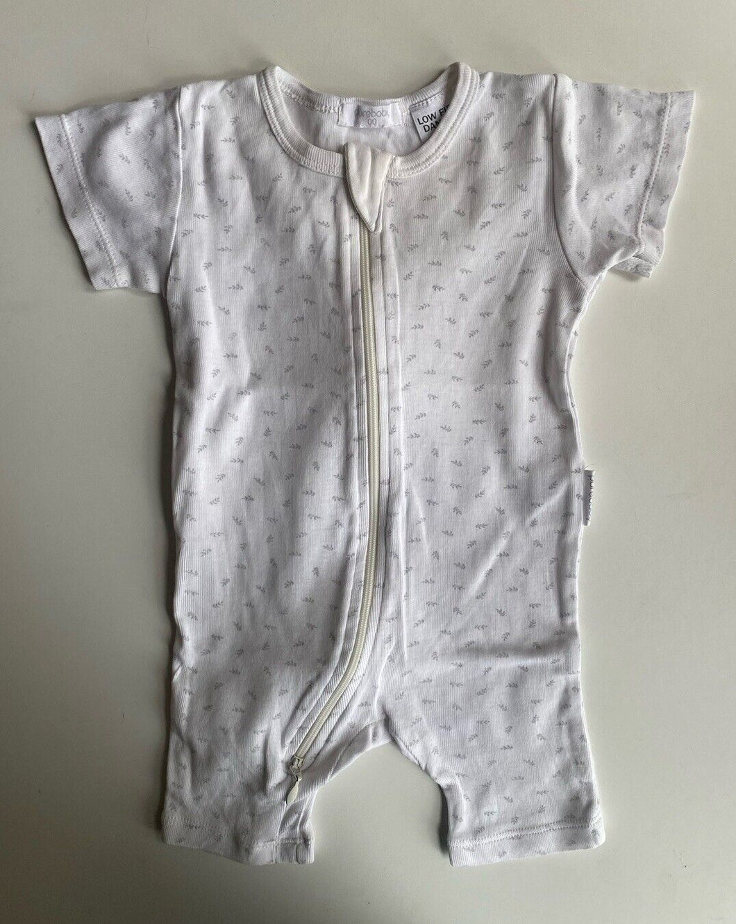 Purebaby baby size 3-6 months white grey ferns romper one-piece, VGUC