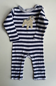 Seed baby size 3-6 months navy blue white stripe one-piece horse, GUC