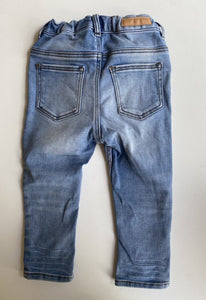 H&M kids toddler size 2 blue denim slim fit elastic waist jeans, VGUC