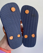 Load image into Gallery viewer, Havaianas kids toddler boys size US 10/EUR 27-28 blue orange plane thongs, VGUC
