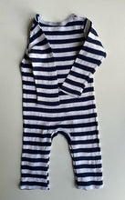 Load image into Gallery viewer, Seed baby size 3-6 months navy blue white stripe one-piece horse, GUC
