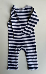 Seed baby size 3-6 months navy blue white stripe one-piece horse, GUC