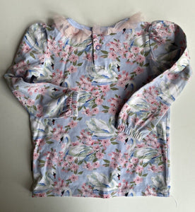 Rock Your Kid girls toddler size 2 blue pink floral swans long sleeve top, VGUC