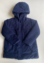 Load image into Gallery viewer, Purebaby kids size 4 navy blue hooded cord quilted jacket coat, GUC
