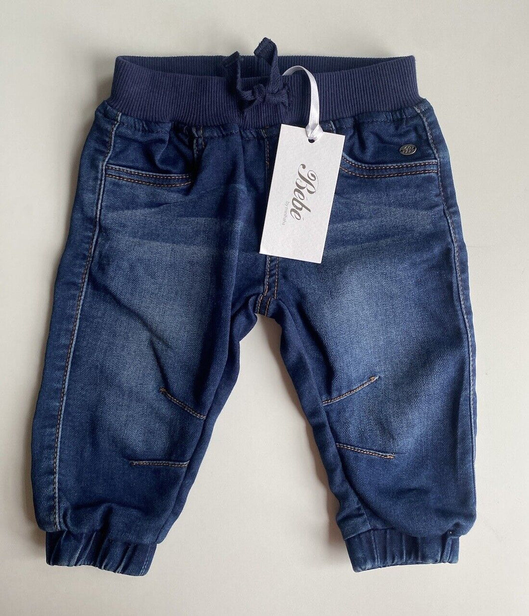 Bebe by Minihaha baby size 6-12 months blue denim pull on drawstring pants, BNWT