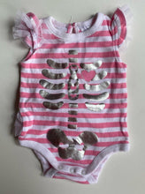 Load image into Gallery viewer, Target baby size 0-3 months pink white stripe skeleton bodysuit Halloween, VGUC
