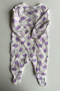 Little Green & Co. baby girl size newborn white purple floral one-piece, VGUC