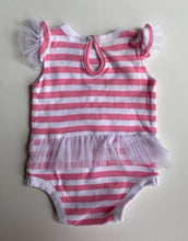 Load image into Gallery viewer, Target baby size 0-3 months pink white stripe skeleton bodysuit Halloween, VGUC
