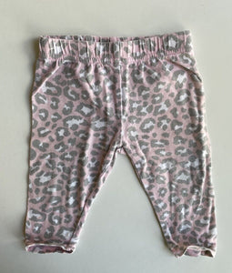 Seed baby girl size 0-3 months pink grey leopard print leggings pants, VGUC