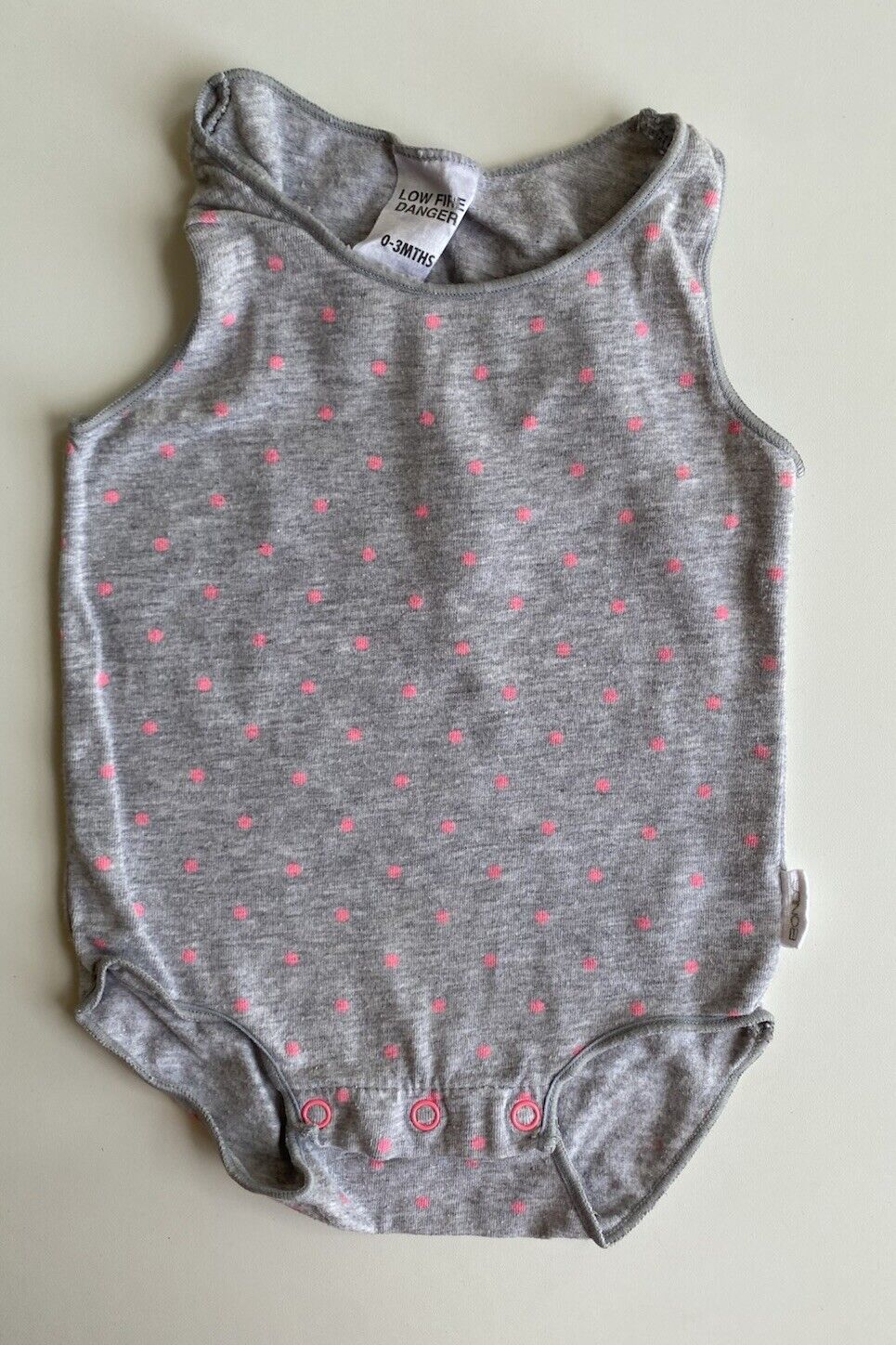 Bonds baby girl size 0-3 months grey pink spot tank bodysuit, VGUC