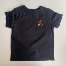 Load image into Gallery viewer, Unit kids boys size 4 black short sleeve t-shirt gasoline, VGUC
