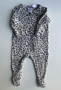 Cotton On baby girl size 0-3 months beige black leopard print one-piece, VGUC