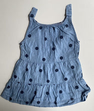 Load image into Gallery viewer, Cotton On baby girl size 0-3 months blue denim chambre spotted dress, VGUC
