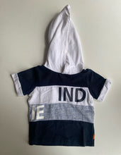 Load image into Gallery viewer, Indie Kids baby boy size 3-6 months grey black white hooded top logo, VGUC
