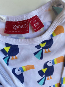 Sprout baby size 0-3 months white toucans one-piece, GUC