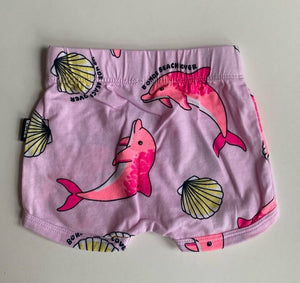 Bonds baby girl size 0-3 months pink dolphin shell shorts bottoms, EUC