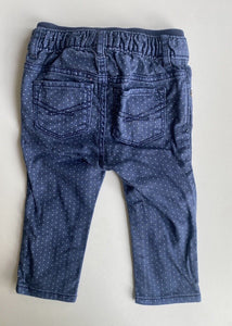 Gap baby girl size 6-12 months blue denim spotted pull on jeans pants, VGUC