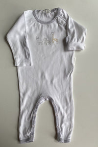 Purebaby baby size 3-6 months white one-piece growsuit animals, GUC