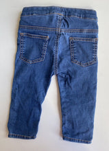 Load image into Gallery viewer, H&amp;M baby size 6-12 months blue denim stretch pull on jeans pants, VGUC
