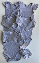 Load image into Gallery viewer, Bonds baby size 0-3 month x5 grey ribbed bodysuit tops x4 pair socks bundle VGUC
