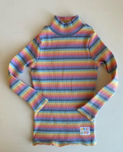 Load image into Gallery viewer, Ghanda baby girl size 1-2 years pastel rainbow stripe ribbed long sleeve top GUC
