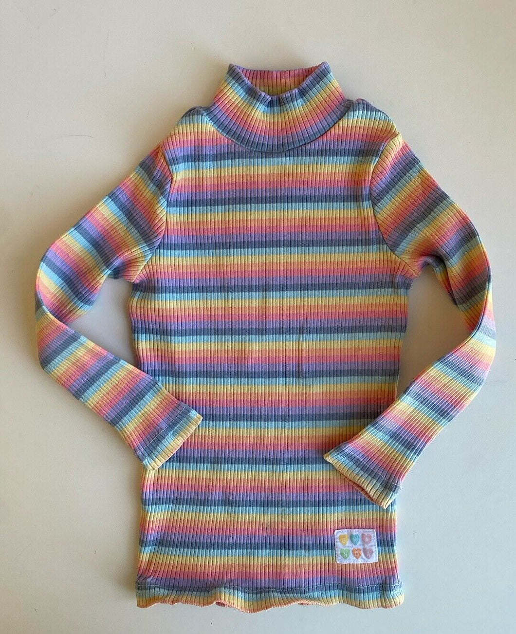 Ghanda baby girl size 1-2 years pastel rainbow stripe ribbed long sleeve top GUC