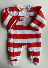 Load image into Gallery viewer, Pumpkin Patch baby size newborn red white stripe sheep thick one-piece, VGUC
